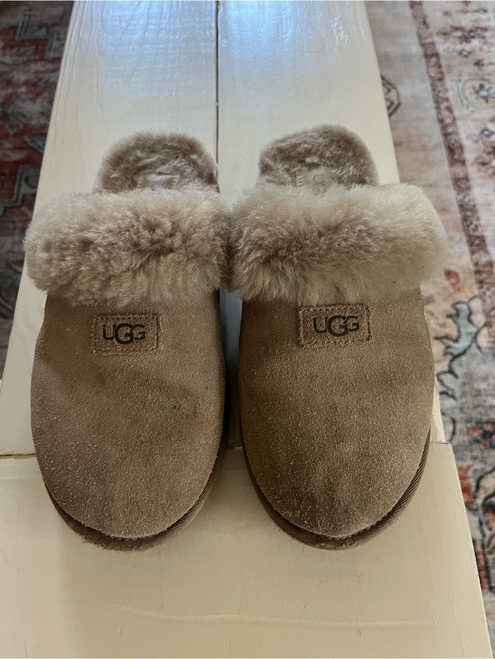 UGG Women's Chestnut Brown Suede Shearling Cuff Slippers